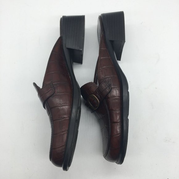 LIZ CLAIBORNE VILLAGER Slides Mules Leather 7.5 Charity Brown Textured Heel - Picture 3 of 8